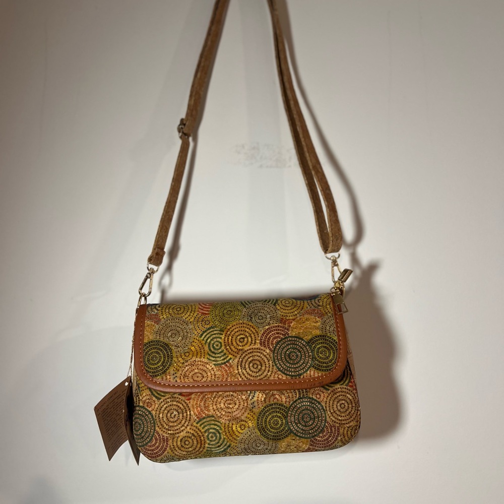 NWT J.S Ondo Cork Style Crossbody Bag Vibrant Multicolor Circular Pattern Boho